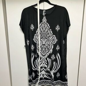 Cristina Love Black White Tunic Dress Geometric Print Boho Shift Dress Medium